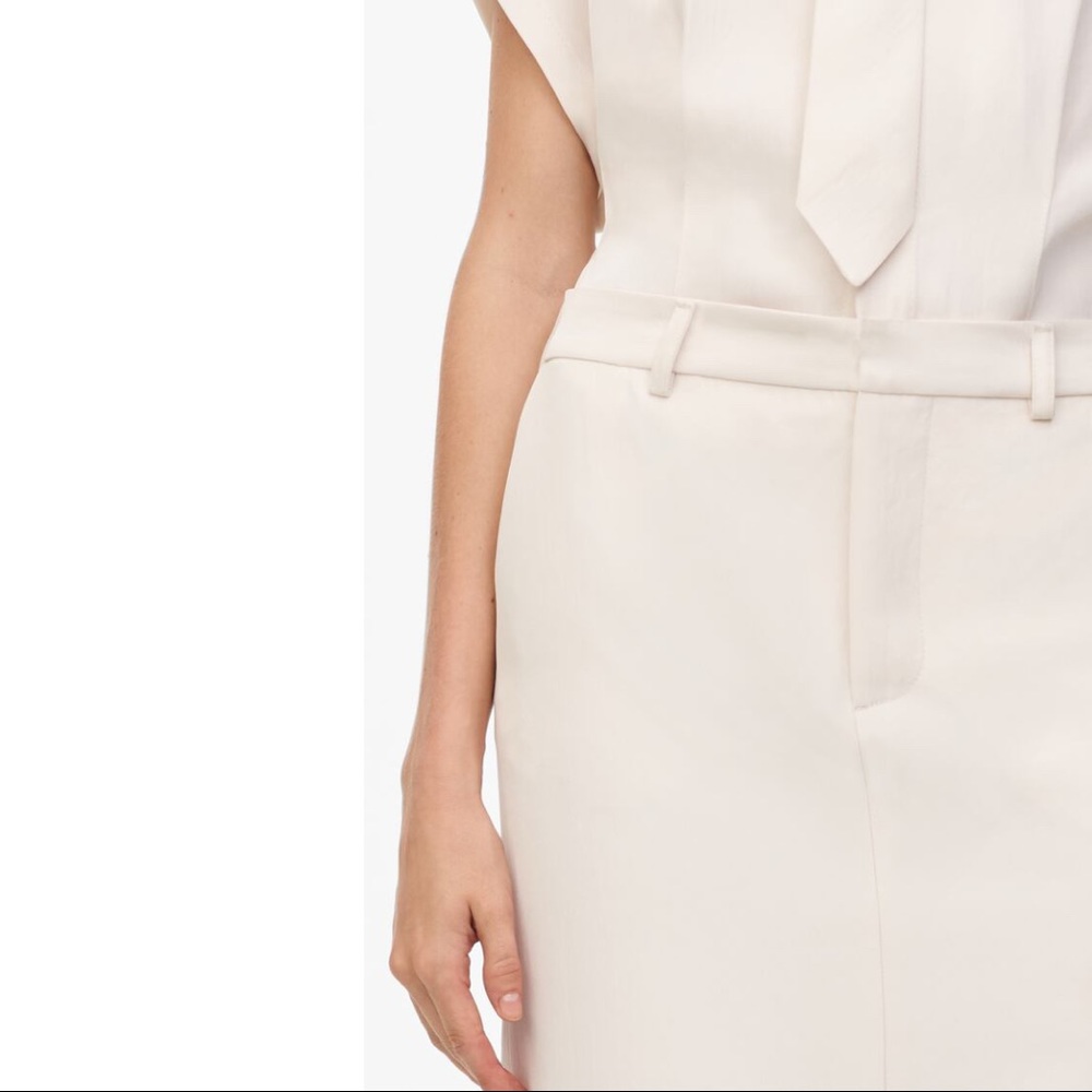 ZARA Limited Edition Tailored Layered Ecru Cream Corporate Midi Shirt Dress Tie - Picture 6 of 16